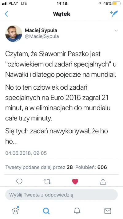 szymeg7 - Jak ktos wyskoczy ze Peszko jest do zadan specjalnych czy innych bzdur a ni...