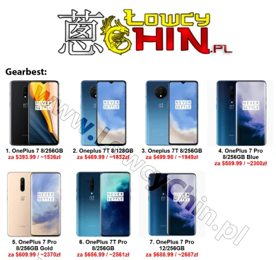 LowcyChin - Telefony Oneplus w super cenach w Gearbest
1. OnePlus 7 8/256GB
Cena z ...