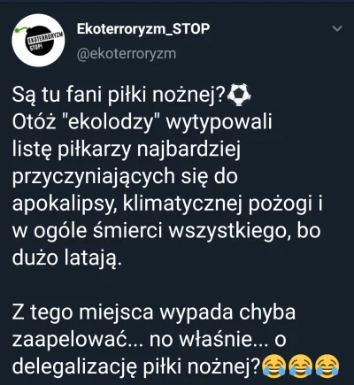 Qba1996 - Ja tu dostrzegam pewną przesadę ekologów. Rowerami mają na te mecze jeździć...