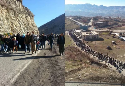 MamutStyle - Ludzie z całego regionu, idą pieszo w kierunku Cizre i Silopi. Turcja. Z...