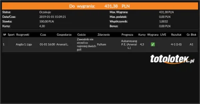 Jan_Laguna - @Totolotek co to za nowa promocja że zamiast wygranych 431 zł (100zł * 4...
