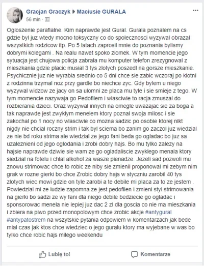 Balwanekiplatki_sniegu - Patrzcie co napisał Gracjan - kolega GURALA z którym kiedyś ...