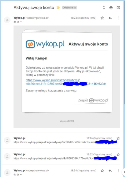 Kangel - Halo, @wykop? Zdarzyło mi się parę razy, by link aktywacyjny z jakiegoś serw...