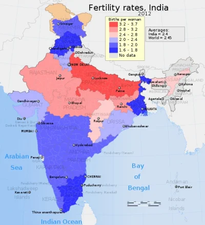 W.....c - Z takich ciekawostek to w 2016 aż 20 z 36 indyjskich stanów miało dzietnosć...