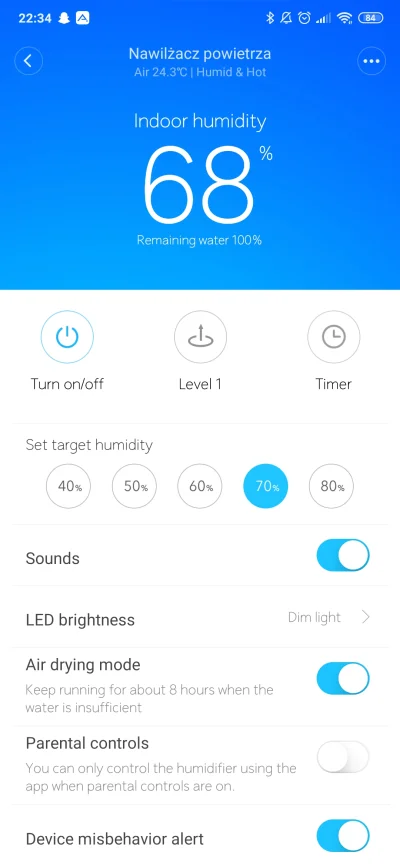 xBodziu - Cześć jakie ustawienia polecieć do Xiaomi Humidifier? I jaki % nawilżenia u...