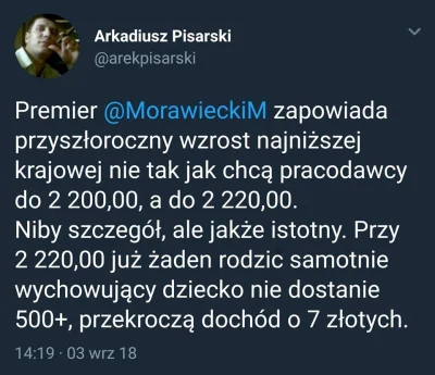 100piwdlapiotsza - Morawiecki grubo gra. Niedługo koszty 500+ spadną, o połowę. 
Ale...