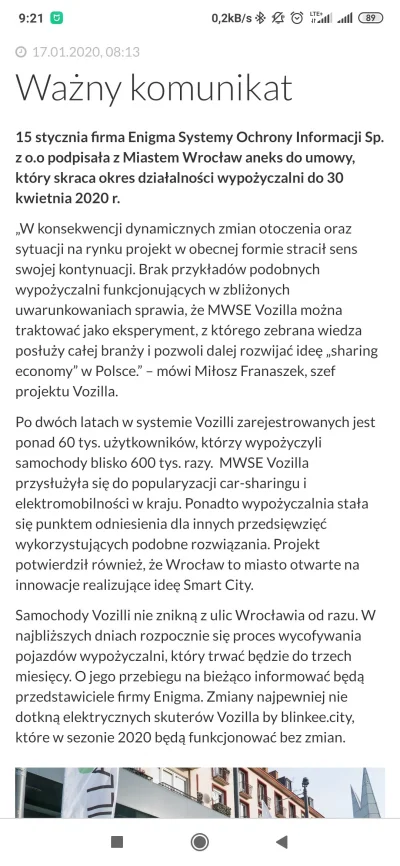 MichalQ20 - #wroclaw #vozilla znika z rynku #carsharing