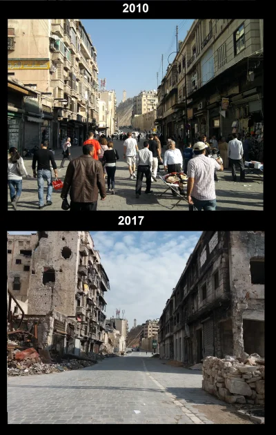 2.....r - Aleppo. Ta sama ulica (Jamma al Ummawi) w 2010 i 2017, już po bitwie o dwum...