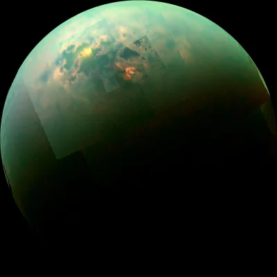 sznaps82 - Obraz Tytana w bliskiej podczerwieni. Pokazuje Słońce odbite od powierzchn...