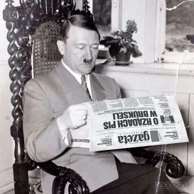 goorskypl - Bardzo rzadkie zdjęcie Adolfa czytającego poranną niemiecką prasę ;)