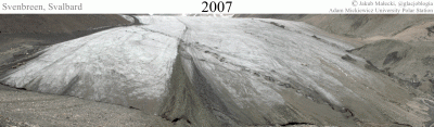 KubaGrom - Cofanie się czoła lodowca Sven na Spitsbergenie, na zdjęciach robionych pr...