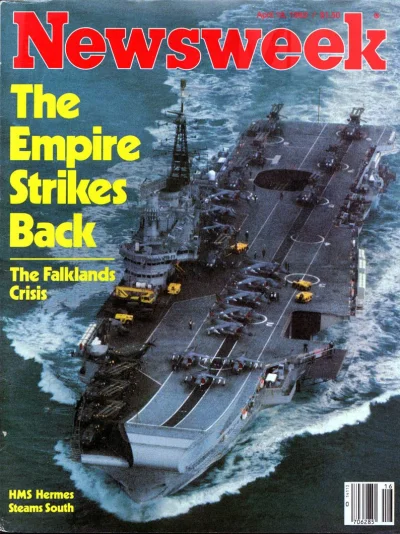 myrmekochoria - Okładka Newsweek'a z 19 kwietnia 1982 roku, ukazująca lotniskowiec HM...