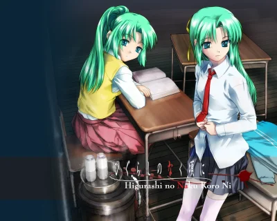 Krunhy - Siostry Sonozaki z Higurashi, Mion z lewej i Shion z prawej
#zielonowlose #...