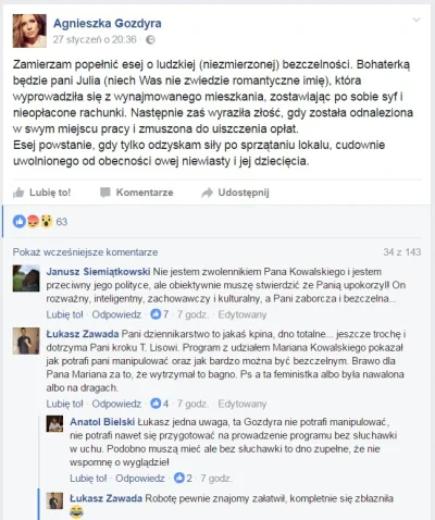 dziacha - A pani Gozdyra A. siedzi i kasuje swoje posty z facebooka, bo komentarze zb...
