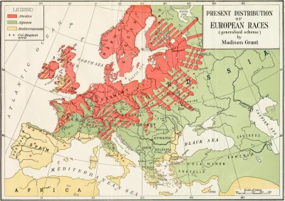 rasowecytaty - Główne rasy europy wg. Madisona Granta. Uwaga: Polskę i inne kraje nal...