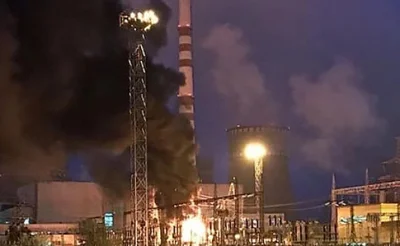 markedone - Pożar na terenie trzeciego bloku energetycznego Rówieńskiej elektrowni ją...