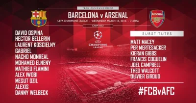 Nevadaaa - Skład Arsenalu na dzisiejszy rewanż na Camp Nou.

#mecz #arsenal