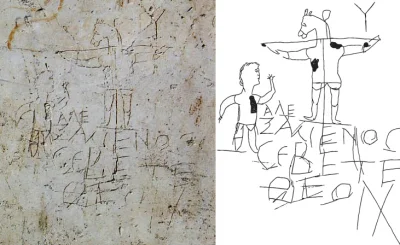 plemo - Hej.

„Alexamenos grafitto” to obraz wyrty/wydrapany na ścianie domu w Rzym...