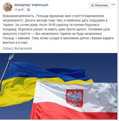 JPRW - Znany przyjaciel Polski i Polaków Wołodymyr Wiatrowycz złożył nam życzenia z o...