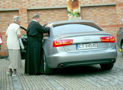 spere - Rycyk przy pokutnym wózku klasztornym ciągniętym przez osiołka. Koloryzowane