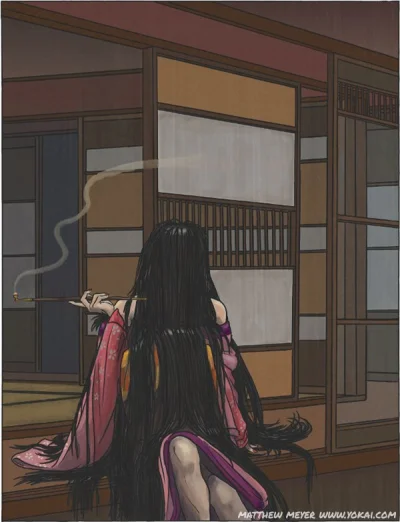 Utsuro - Kejōrō (毛倡妓 "Owłosiona prostytutka") Yokai udający panią do towarzystwa z tw...
