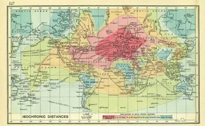 zborecque - Mapa świata z 1914 r. pokazująca ile czasu zajmowało dostanie się do dowo...