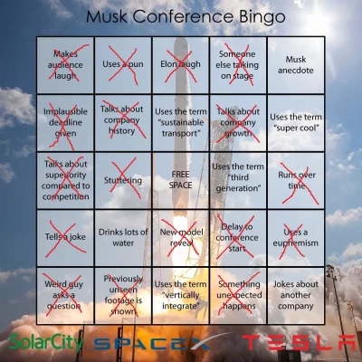 O.....Y - Elon podczas dzisiejszej konferencji wypełnił prawie całe bingo xD

#spac...