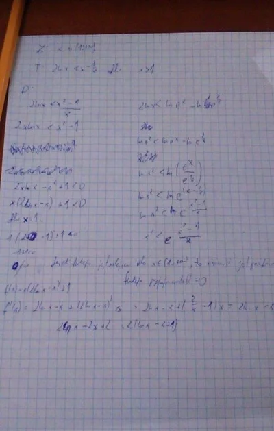 leedwon - Mirki potrzebna pomoc z #matematyka muszę udowodnić, że 2lnx < x - (1/x) dl...