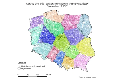 czarnobiaua - Alokacja sieci dróg i podział administracyjny według województw - wersj...