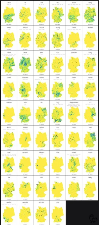 peterpan - Zestaw map Niemiec, pokazujący końcówki nazw tamtejszych miejscowości. Zwr...