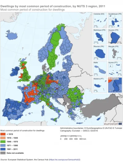 k.....m - Mapa pokazująca w jakim okresie powstało najwięcej budynków mieszkalnych w ...