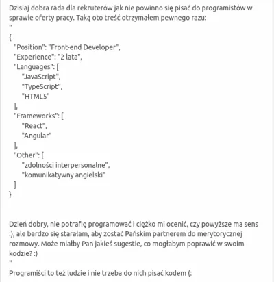 JI_Gorki - Co sądzicie o takiej formie? 
Programista15k widać obraził się i wolałby ...