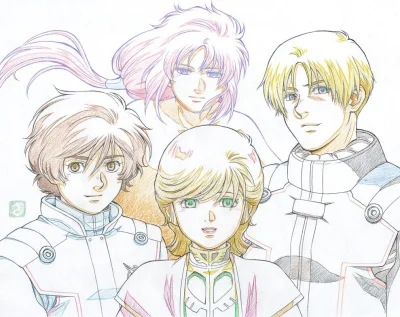 80sLove - Ilustracja z bohaterami anime Gundam Unicorn narysowana i zamieszczona prze...