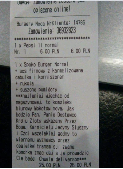rebelyell - Piątkowe zamówienie jakiegoś śmieszka z jednej z warszawskich burgerowni ...
