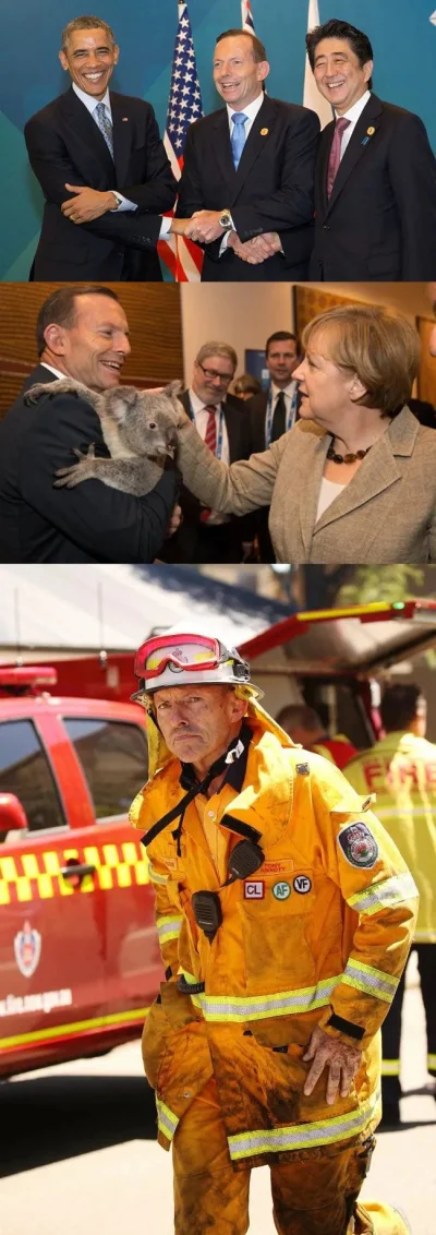 dwieszopyjackson - a Tony Abbot, byly premier razem ze strażakami gasi pożary