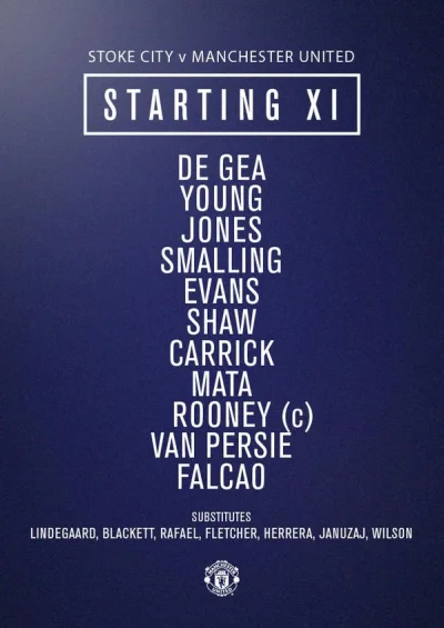 C.....n - United XI: De Gea, Young, Jones, Smalling, Evans, Shaw, Carrick, Mata, Roon...