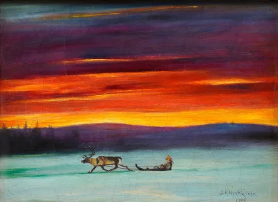 K.....i - Juho Kyyhkynen (1875-1909)
Lapplander and Polar Night Sky, 1905
#sztuka #...