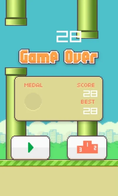 F.....a - Dlaczego nie dostałem medalu? 28 osiągnąłem drugi raz.

#flappybird