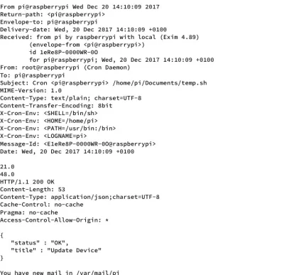 rpi3 - Wie ktoś co ten mail oznacza? Dostaje ich tysiące. Temp.sh to skrypt który wys...