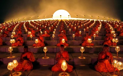 Mesk - Mnisi buddyjscy podczas ceremonii zapalania lamp 
#fotografia #dziwniesatysfa...
