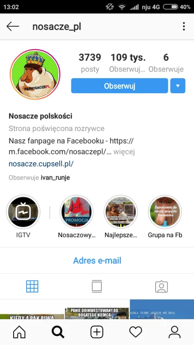 Kotek_Karolek - #ekstraklasa #heheszki
Ivan Runje obserwujący profil nosaczy na Inst...