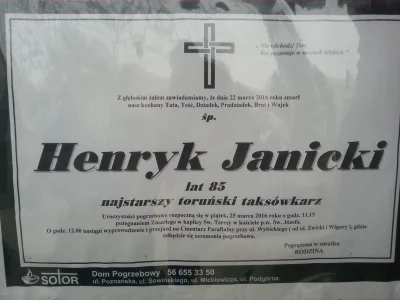 m.....1 - zmarł najstarszy toruński taksówkarz, Pan Henryk miał 85 lat. Informacja o ...