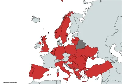 Felix_Felicis - Mapa Europy, na której czerwonym kolorem zaznaczono państwa, których ...