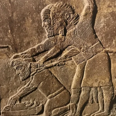 myrmekochoria - Asyryjscy żołnierze zmuszają babilońskiego jeńca do zmielenia kości j...