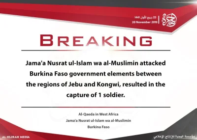 K.....e - Al Kaida Zachodniej Afryki pojmala 1 zolnierza Burkina Faso.

Ponizej mac...