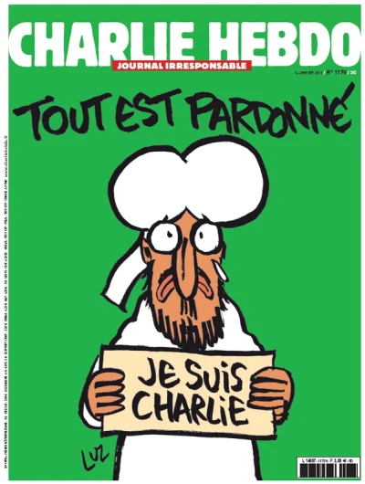 tmsz - Jest i pierwsza strona środowego Charlie Hebdo. Nakład to trzy myljony egzempl...