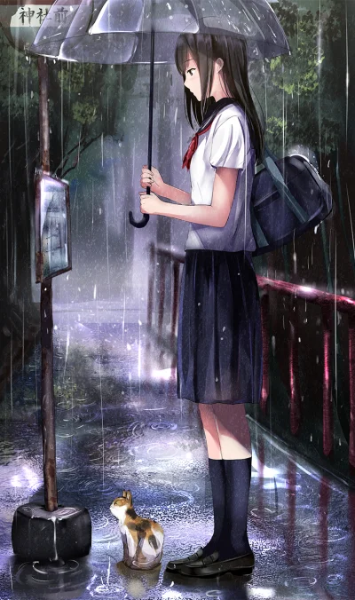 K.....i - #randomanimeshit #originalcharacter #neko #schoolgirl #rain #anime