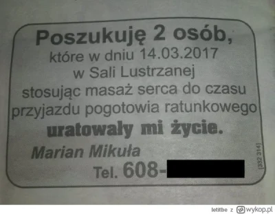 l.....e - Pan Marian poszukuje osób, które uratowały mu życie
http://www.wykop.pl/li...