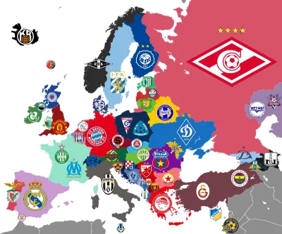 Minieri - Mapa Europy z najbardziej utytułowanymi drużynami w swoich krajach

#pilkan...