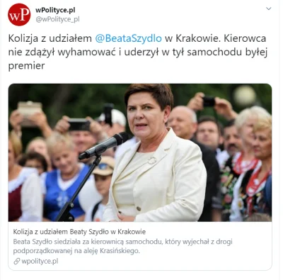 DonBlazej - Beata Szydło spowodowała kolizję. Dostała 6 punktów karnych i 450zł manda...